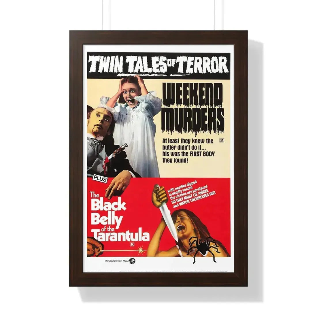 WEEKEND MURDERS + THE BLACK BELLY OF THE TARANTULA 1971 - Framed Movie Poster 16″ x 24″ Walnut - The Sticker Space