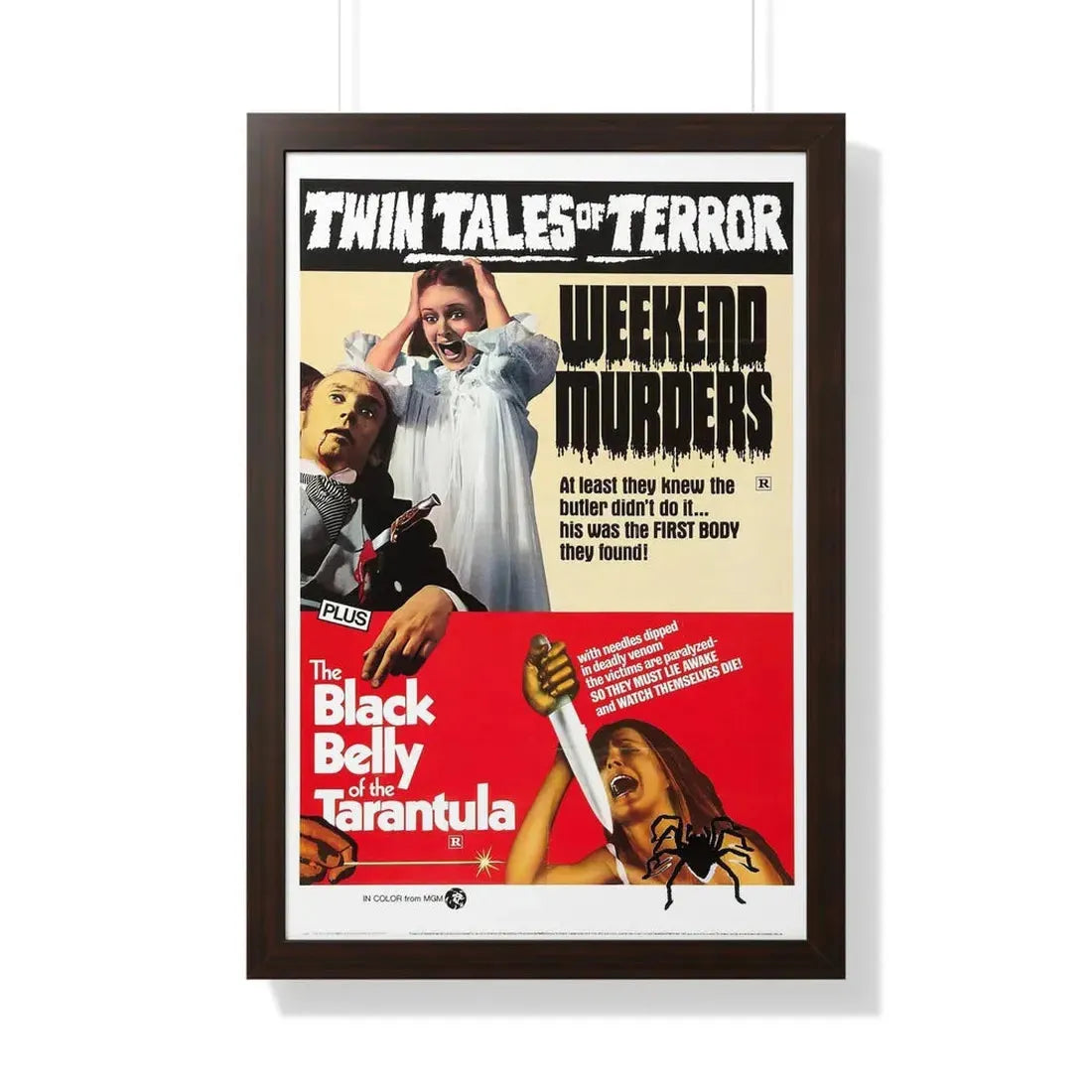 WEEKEND MURDERS + THE BLACK BELLY OF THE TARANTULA 1971 - Framed Movie Poster 20" x 30" Walnut - The Sticker Space