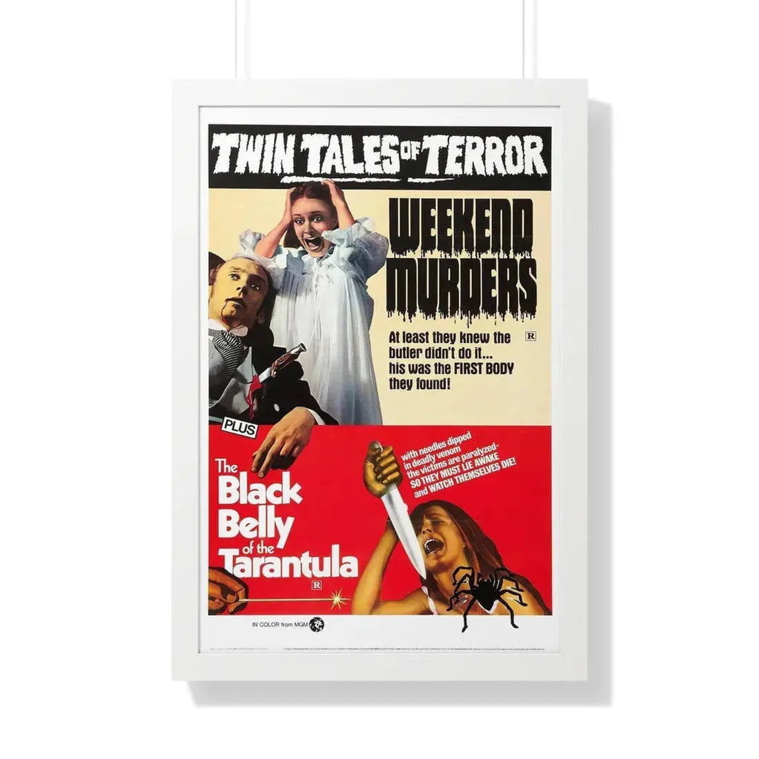WEEKEND MURDERS + THE BLACK BELLY OF THE TARANTULA 1971 - Framed Movie Poster 20" x 30" White - The Sticker Space