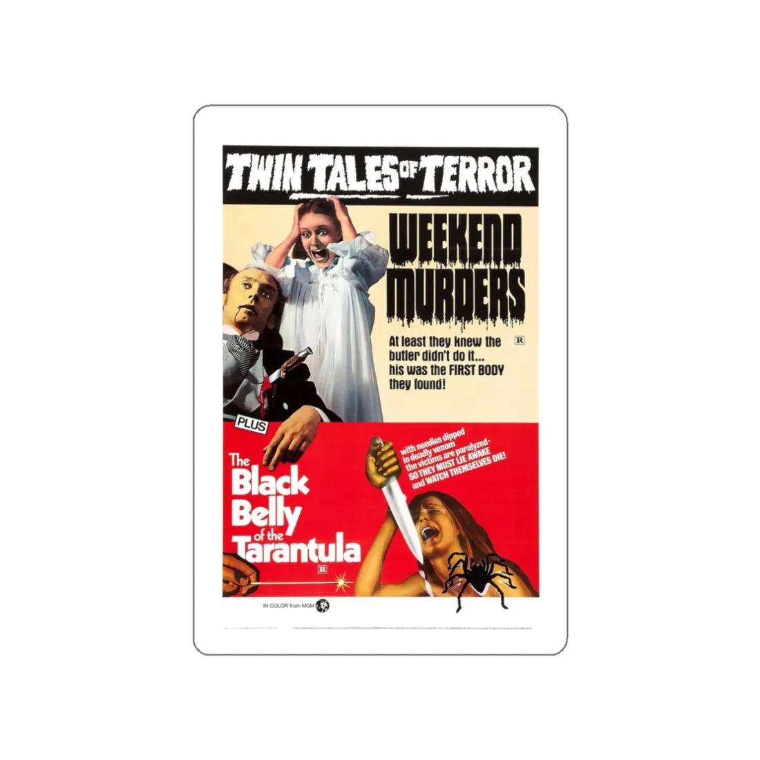 WEEKEND MURDERS + THE BLACK BELLY OF THE TARANTULA 1971 Movie Poster STICKER Vinyl Die-Cut Decal 3 Inch - The Sticker Space