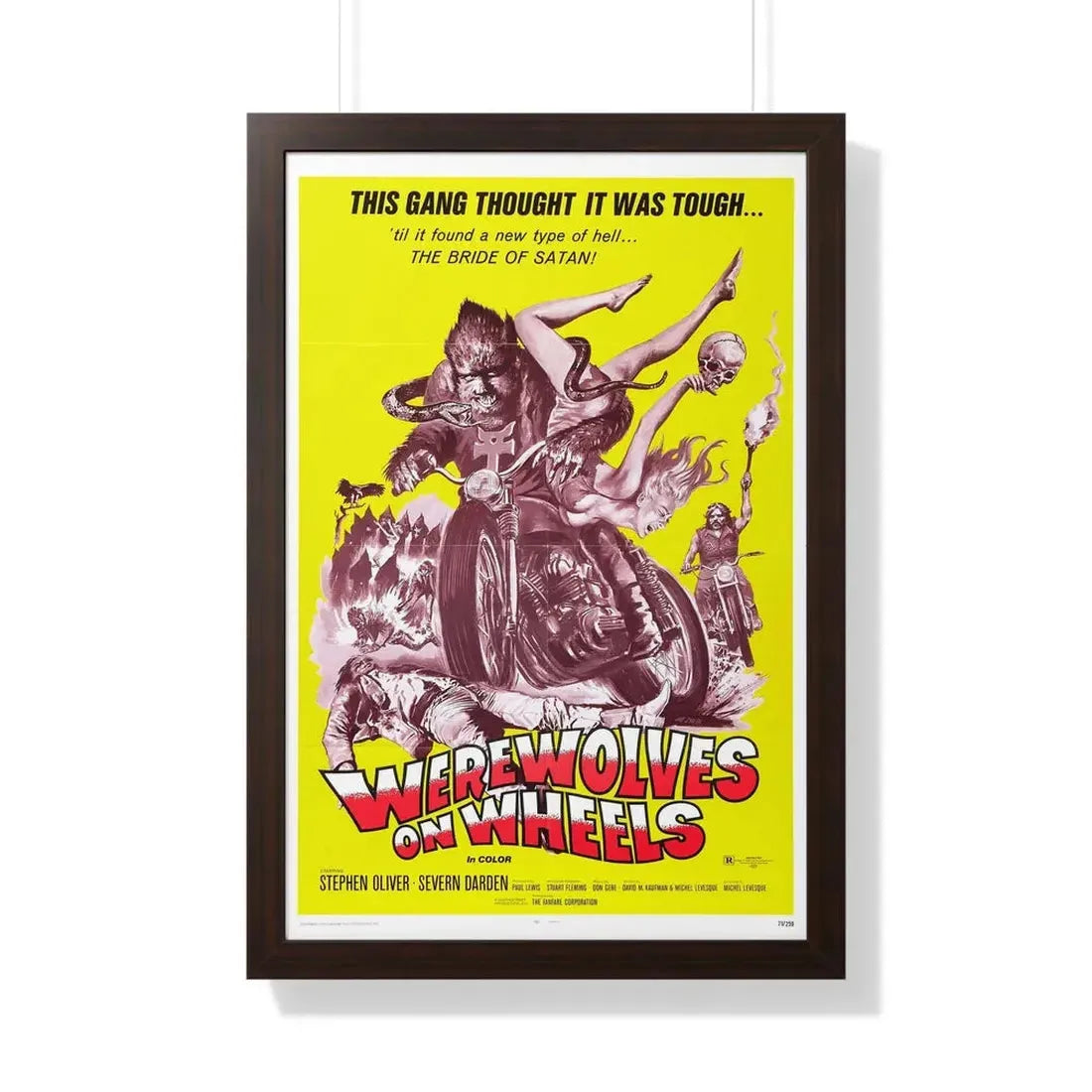 WEREWOLVES ON WHEELS 1971 - Framed Movie Poster 20" x 30" Walnut - The Sticker Space