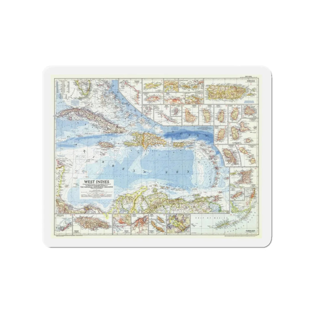 West Indies (1954) (Map) Refrigerator Magnet 3 Inch - The Sticker Space