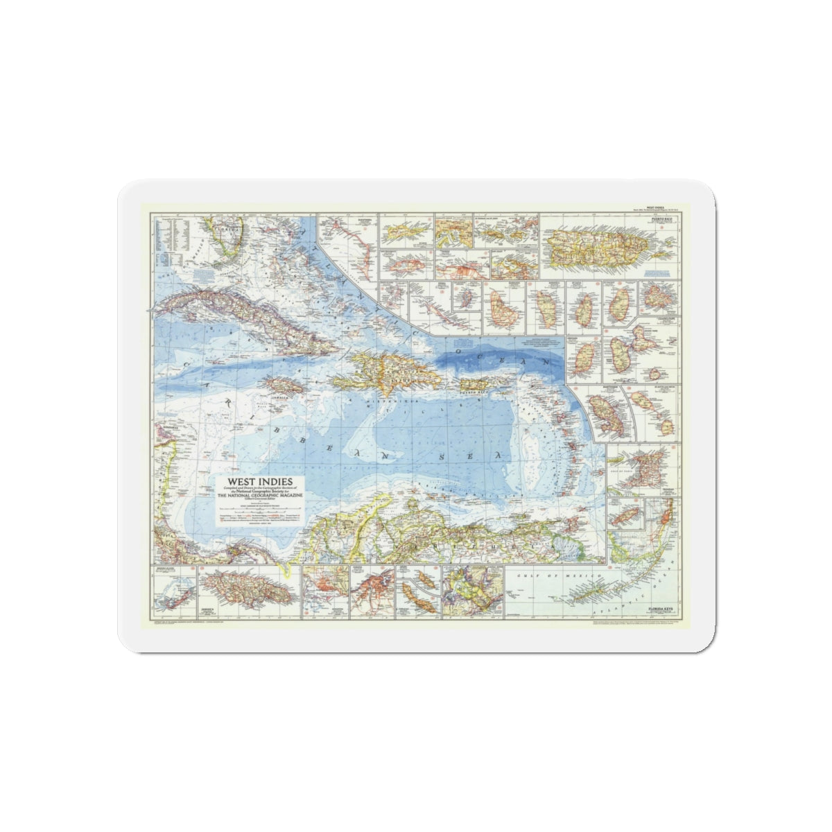 West Indies (1954) (Map) Refrigerator Magnet-4" x 4"-The Sticker Space