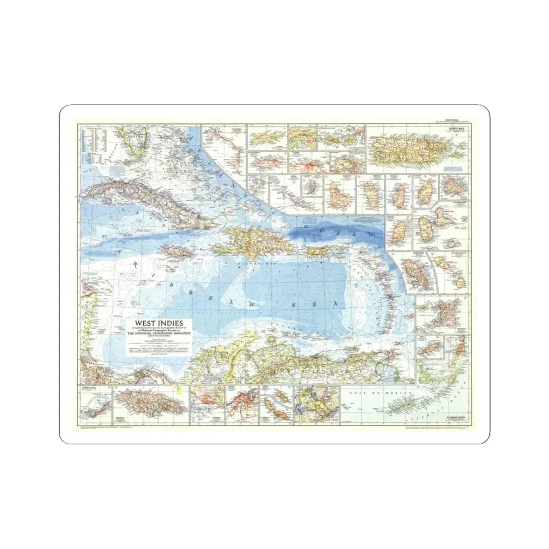 West Indies (1954) (Map) STICKER Vinyl Kiss-Cut Decal 3 Inch White - The Sticker Space