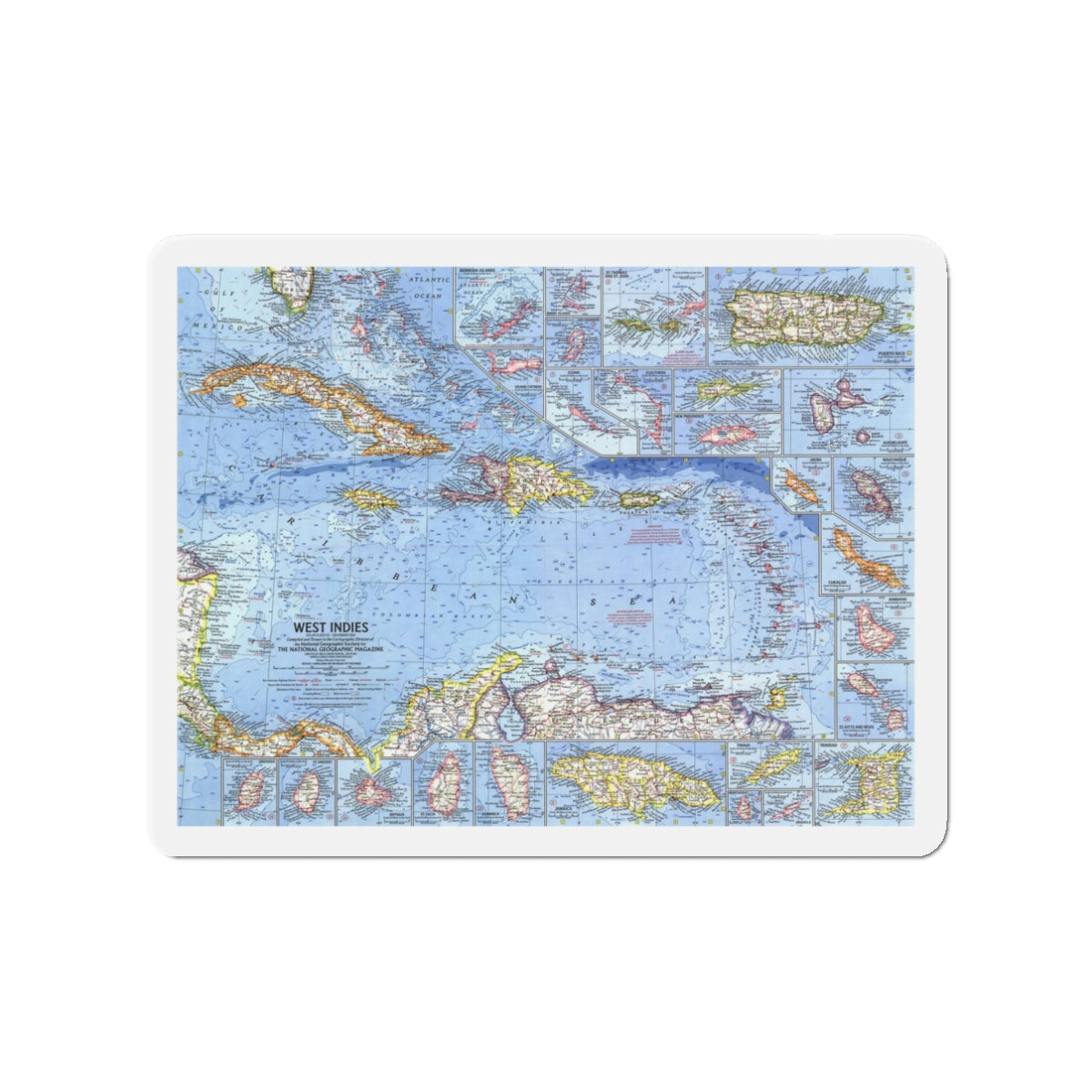 West Indies (1962) (Map) Refrigerator Magnet-3" x 3"-The Sticker Space