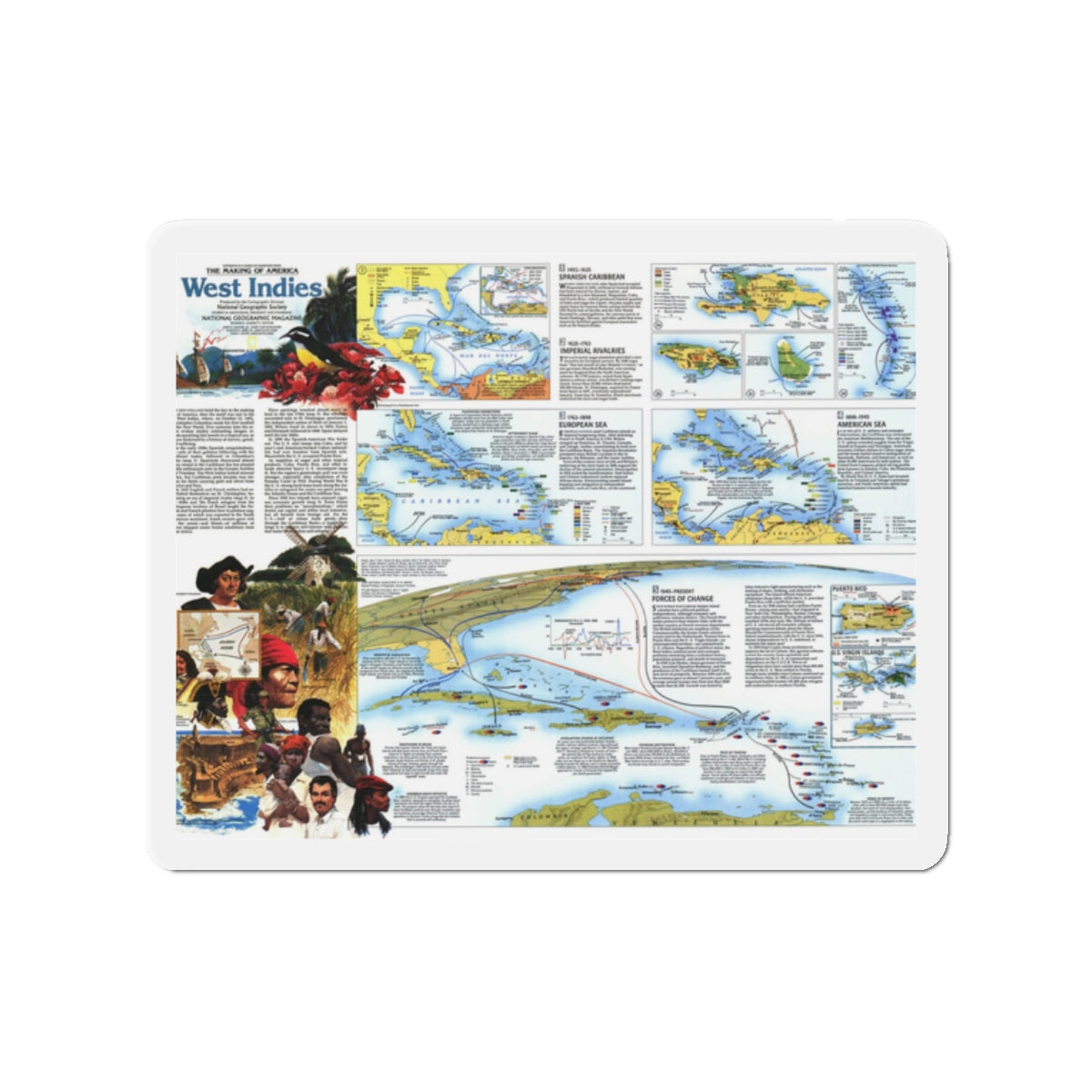 West Indies 2 (1987) (Map) Refrigerator Magnet-2" x 2"-The Sticker Space