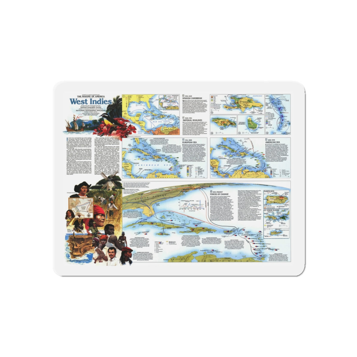 West Indies 2 (1987) (Map) Refrigerator Magnet-5" x 5"-The Sticker Space