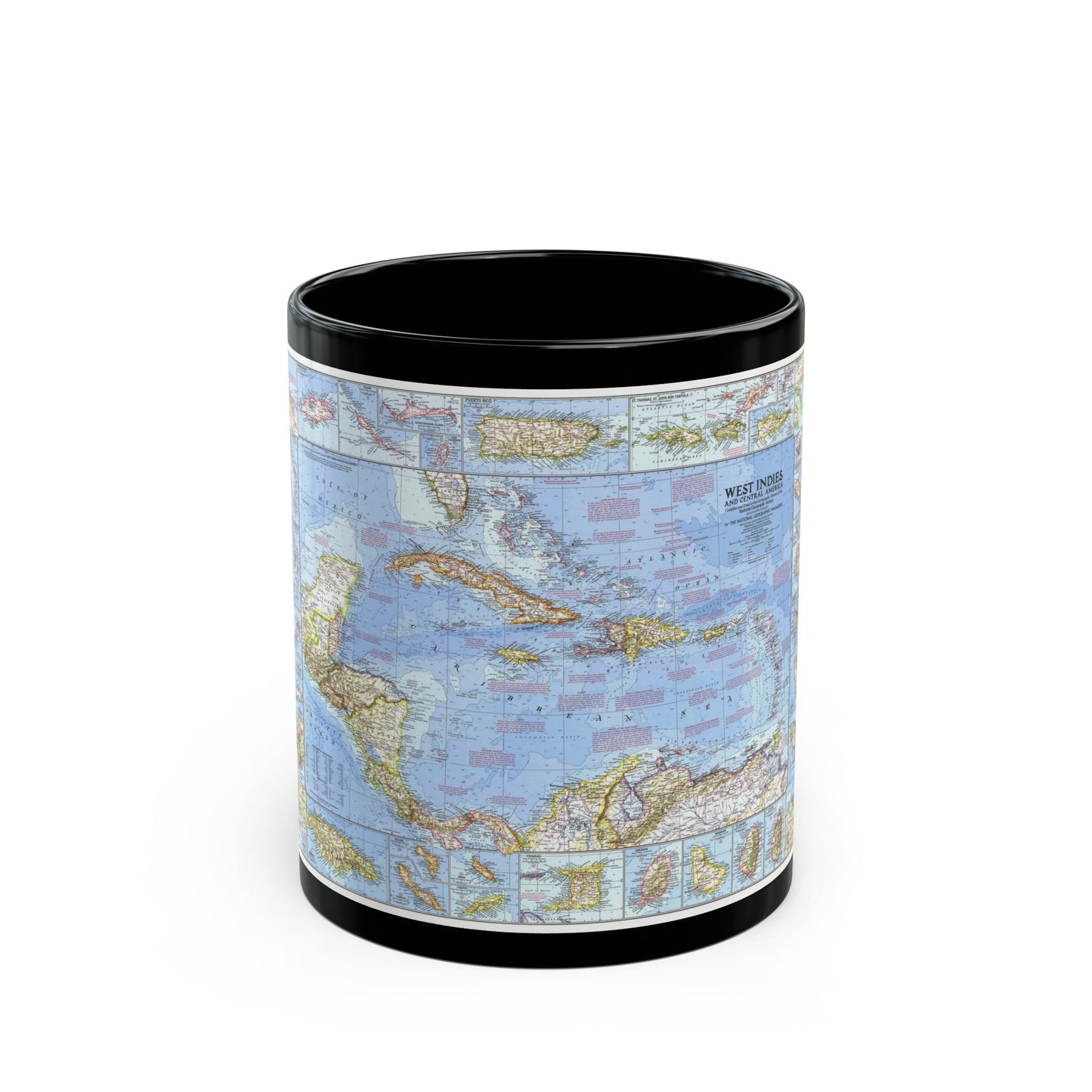 West Indies & Central America (1970) (Map) Black Coffee Mug-11oz-The Sticker Space