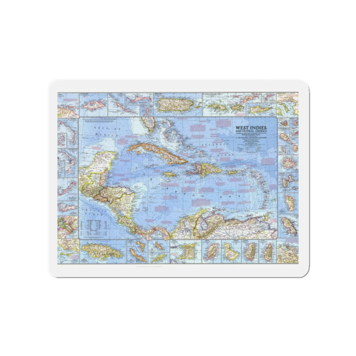 West Indies & Central America (1970) (Map) Refrigerator Magnet-2" x 2"-The Sticker Space