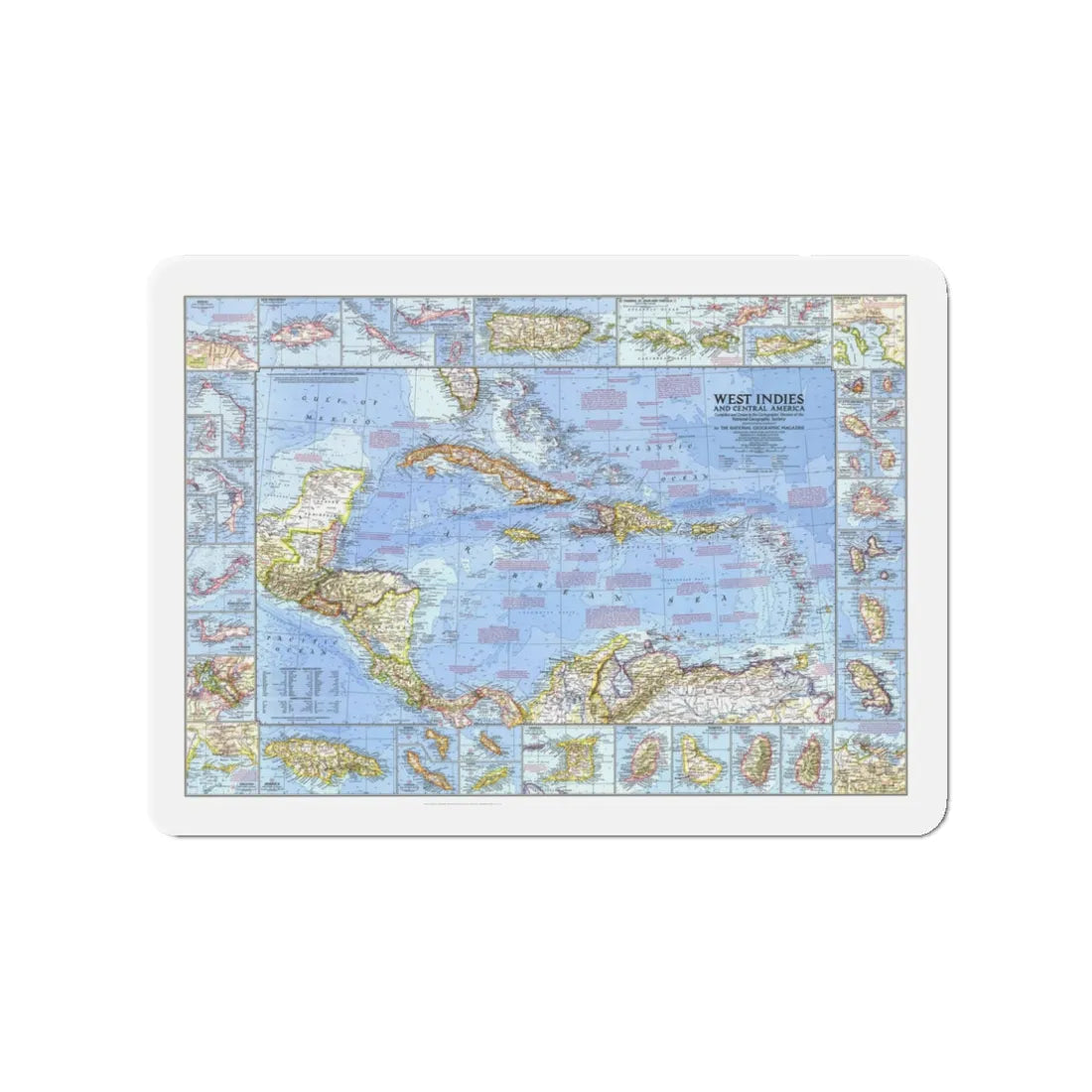 West Indies & Central America (1970) (Map) Refrigerator Magnet 3 Inch - The Sticker Space