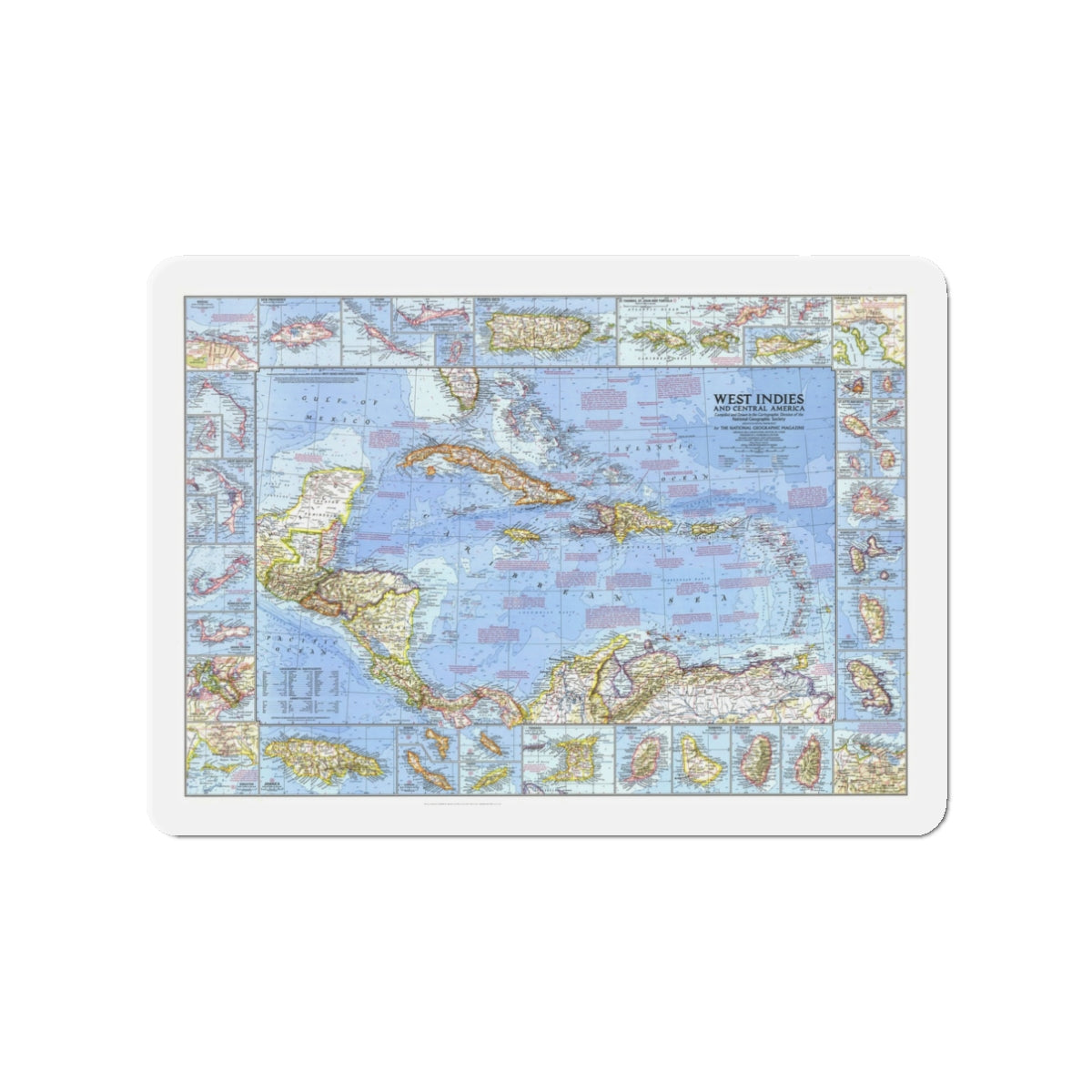 West Indies & Central America (1970) (Map) Refrigerator Magnet-3" x 3"-The Sticker Space