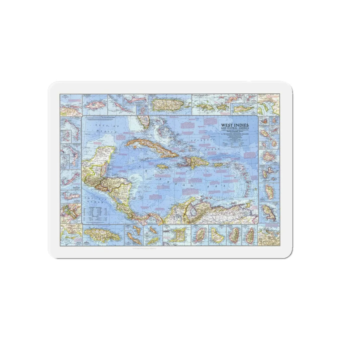 West Indies & Central America (1970) (Map) Refrigerator Magnet 4 Inch - The Sticker Space