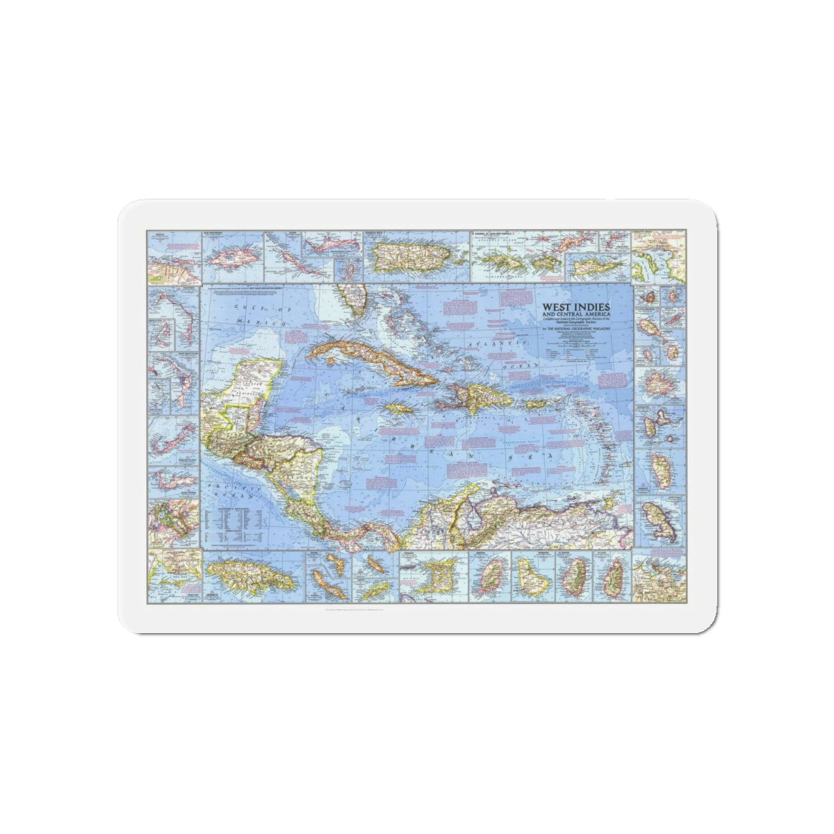 West Indies & Central America (1970) (Map) Refrigerator Magnet-4" x 4"-The Sticker Space