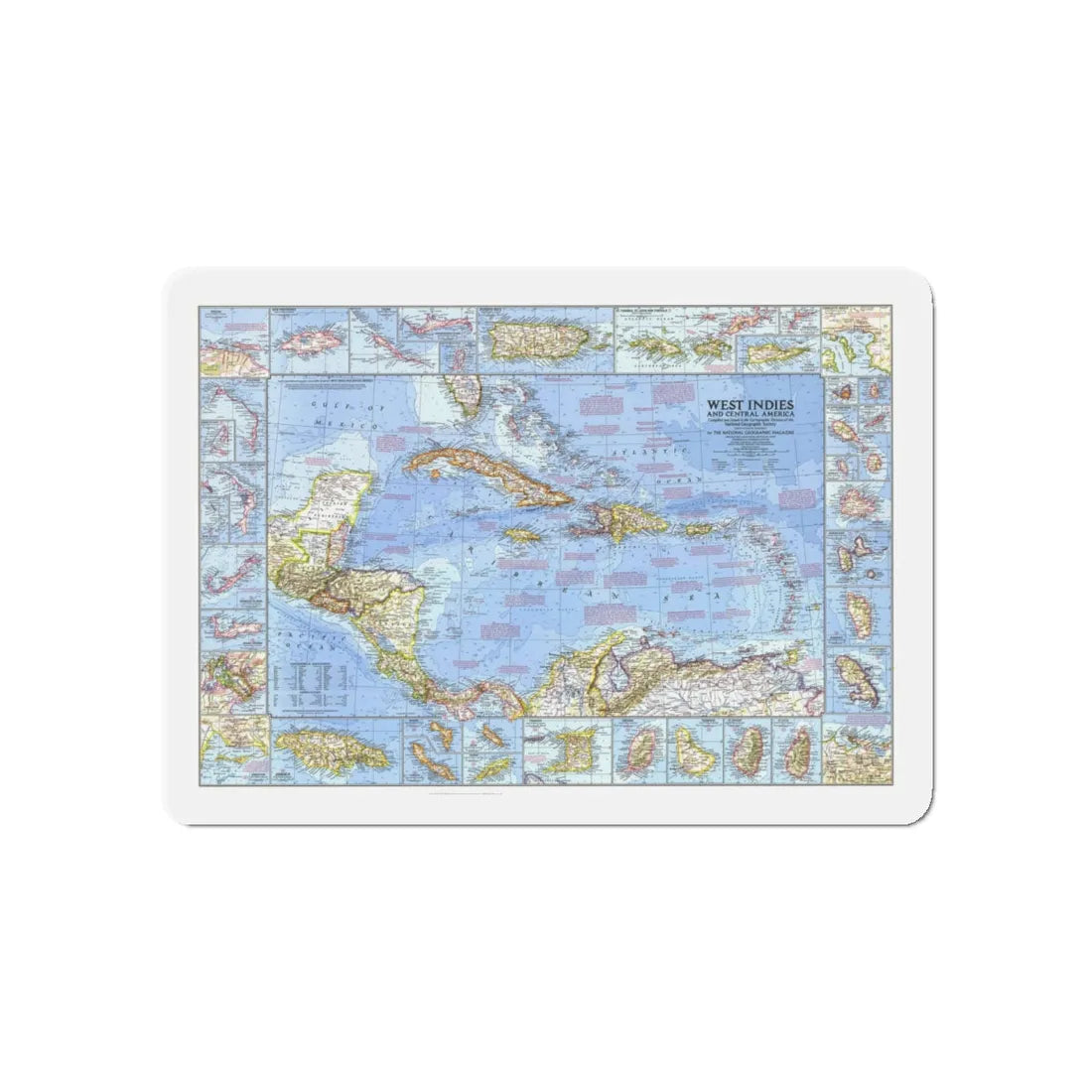 West Indies & Central America (1970) (Map) Refrigerator Magnet 5 Inch - The Sticker Space