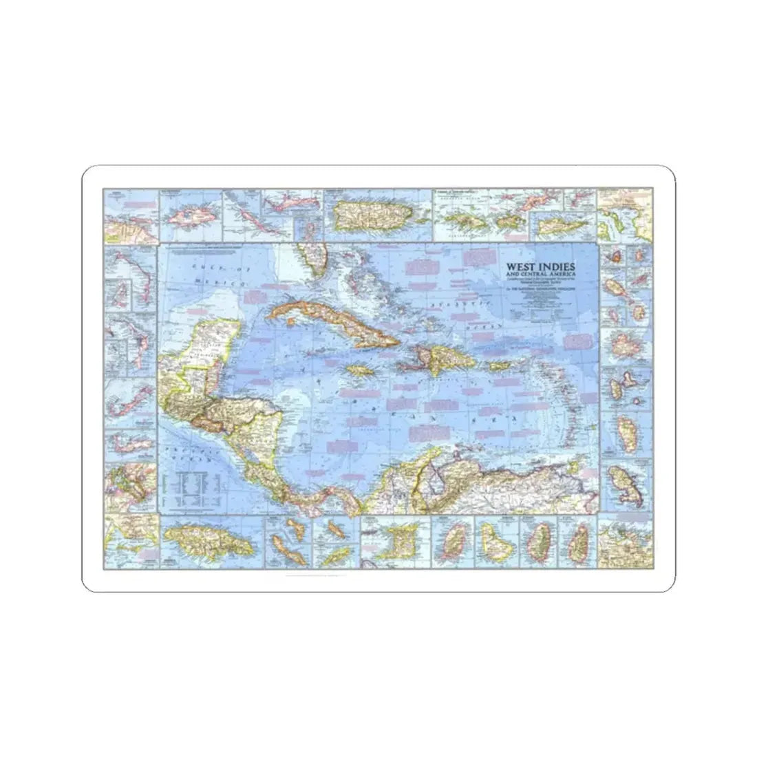 West Indies & Central America (1970) (Map) STICKER Vinyl Kiss-Cut Decal 2 Inch White - The Sticker Space