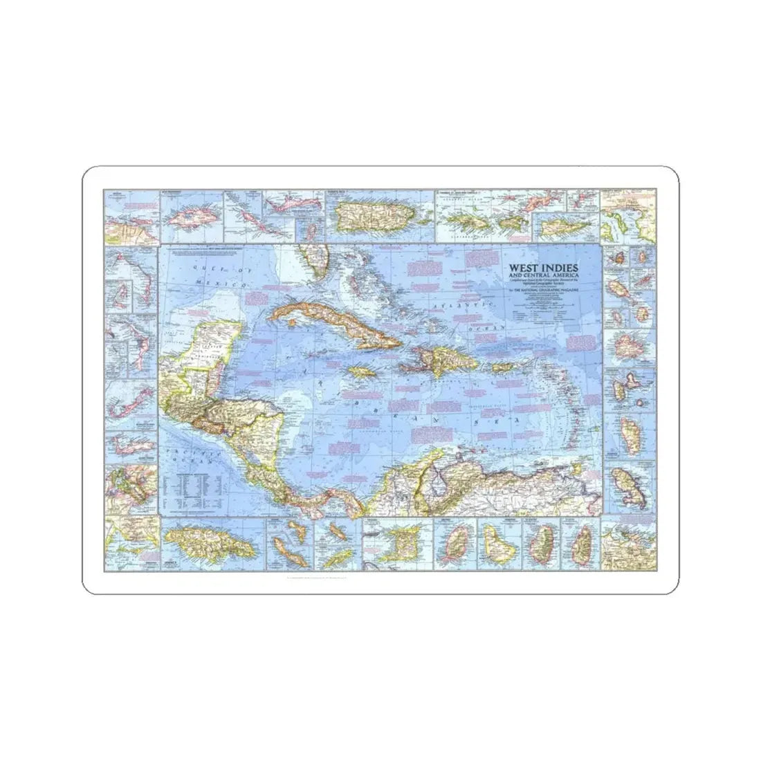 West Indies & Central America (1970) (Map) STICKER Vinyl Kiss-Cut Decal 6 Inch White - The Sticker Space