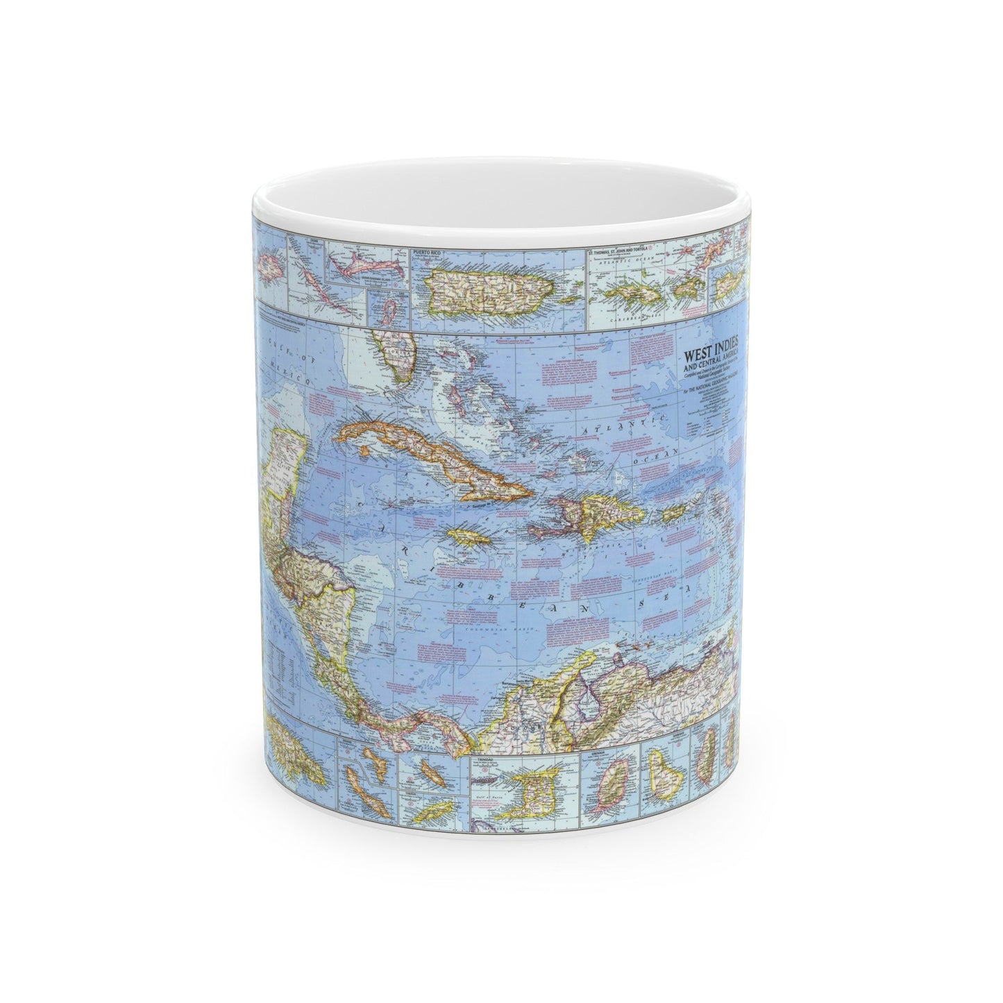 West Indies & Central America (1970) (Map) White Coffee Mug-11oz-The Sticker Space