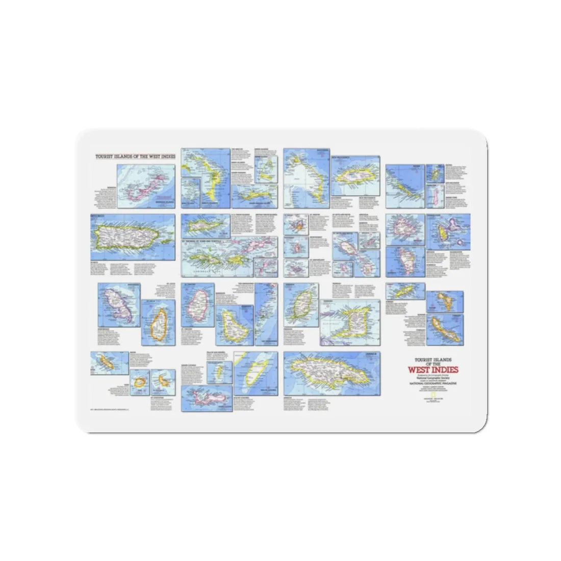 West Indies - Tourist Islands (1981) (Map) Refrigerator Magnet 2 Inch - The Sticker Space