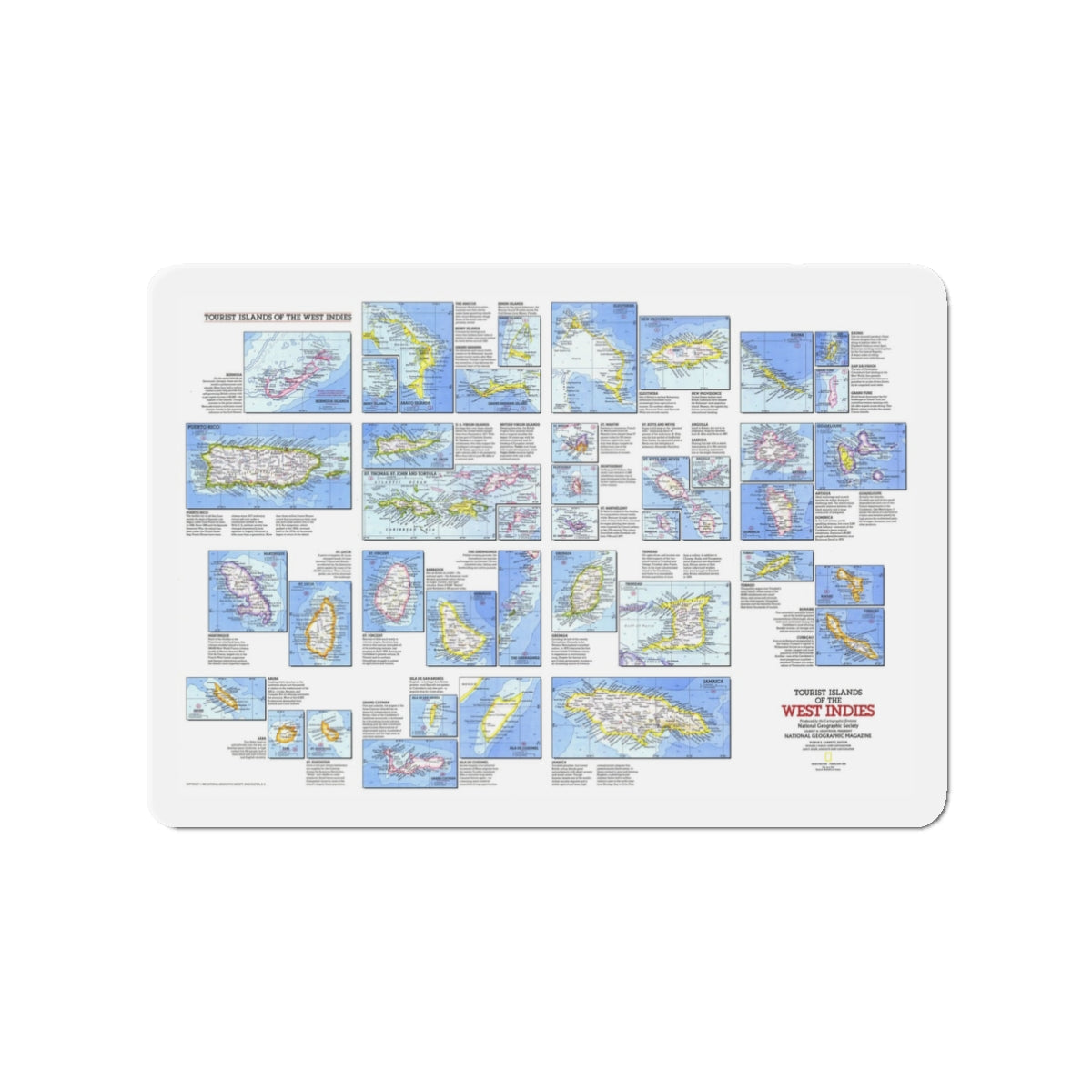 West Indies - Tourist Islands (1981) (Map) Refrigerator Magnet-3" x 3"-The Sticker Space