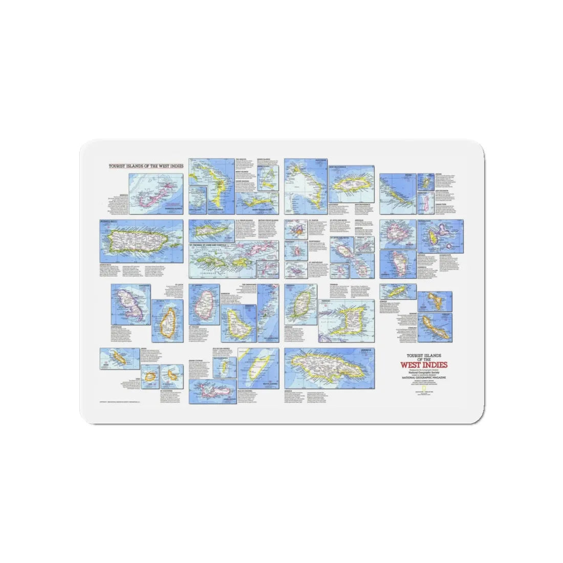 West Indies - Tourist Islands (1981) (Map) Refrigerator Magnet 4 Inch - The Sticker Space
