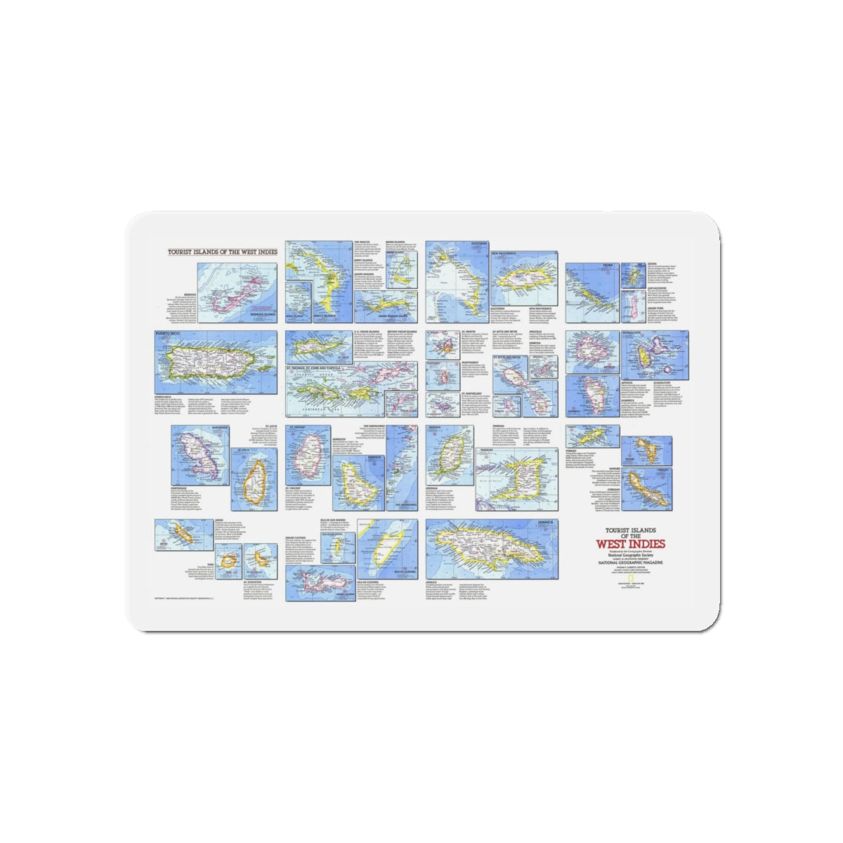 West Indies - Tourist Islands (1981) (Map) Refrigerator Magnet-5" x 5"-The Sticker Space