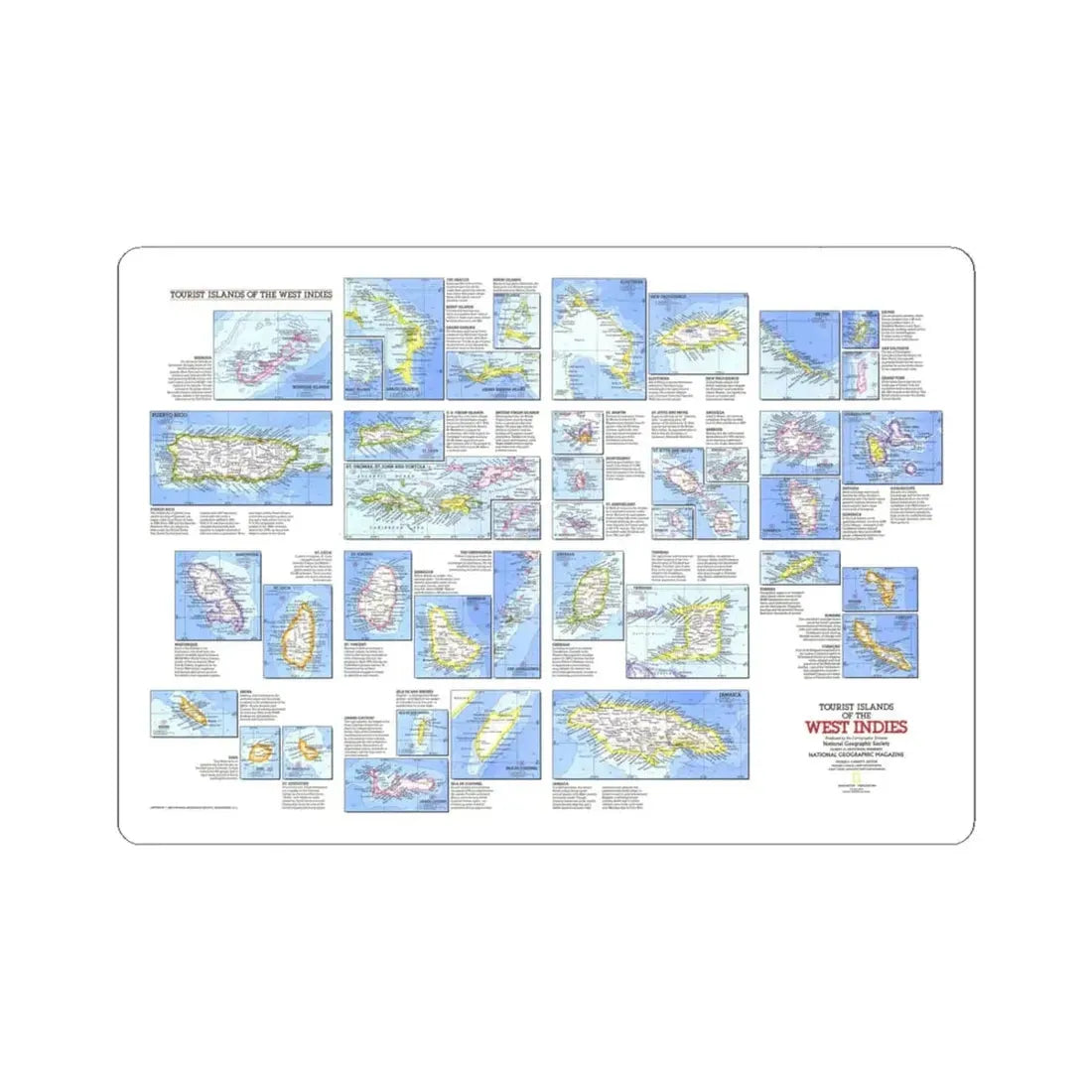 West Indies - Tourist Islands (1981) (Map) STICKER Vinyl Kiss-Cut Decal 6 Inch White - The Sticker Space
