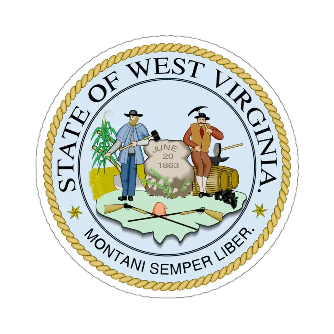 West Virginia State Seal - STICKER Vinyl Kiss-Cut Decal 3 Inch White - The Sticker Space