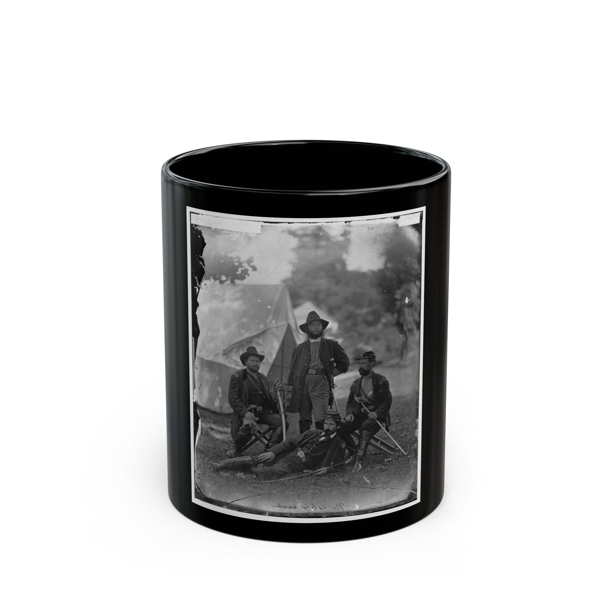 Westover Landing, Va. Col. James H. Childs (Standing) With Other Officers Of The 4th Pennsylvania Cavalry (U.S. Civil War) Black Coffee Mug-11oz-The Sticker Space