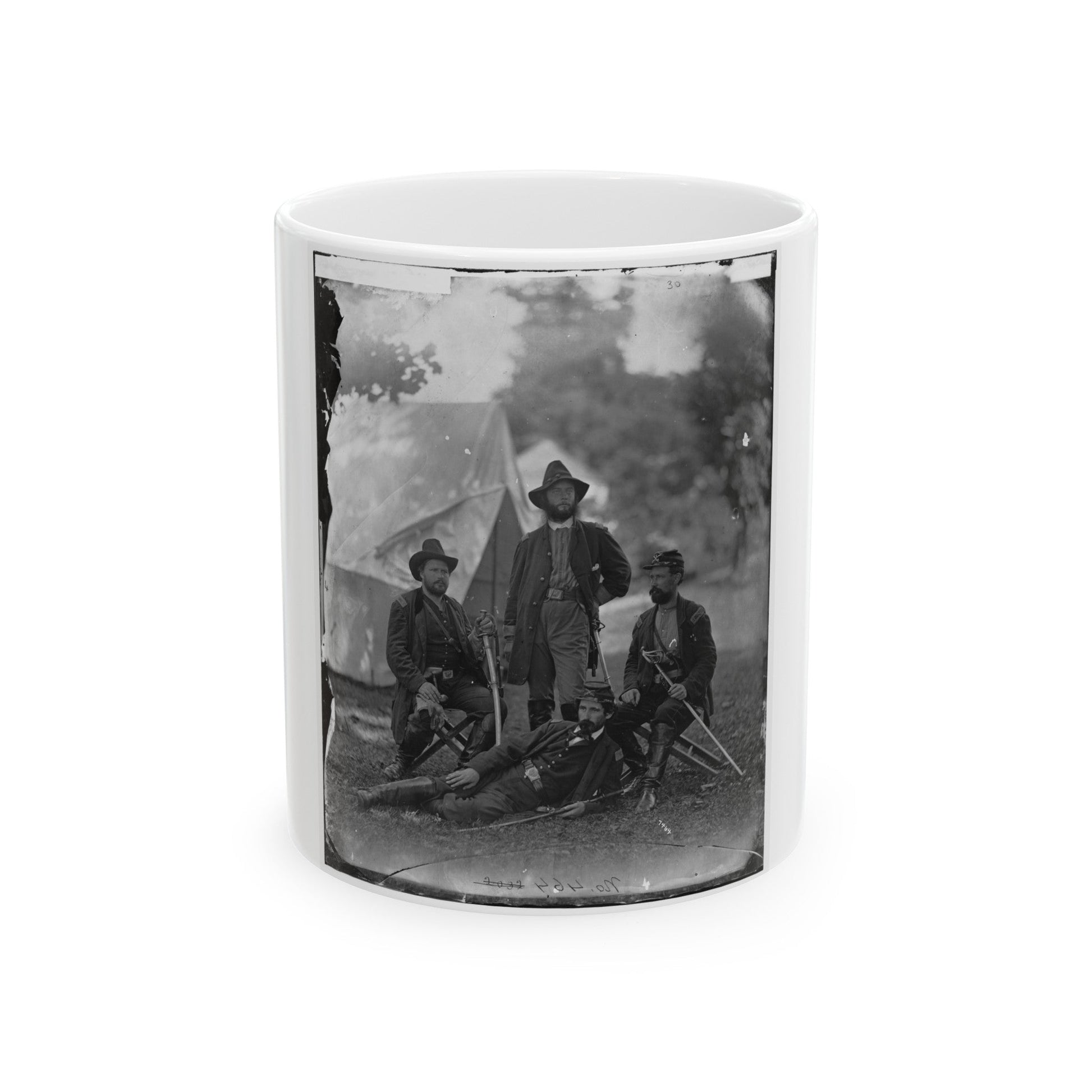 Westover Landing, Va. Col. James H. Childs (Standing) With Other Officers Of The 4th Pennsylvania Cavalry (U.S. Civil War) White Coffee Mug-11oz-The Sticker Space