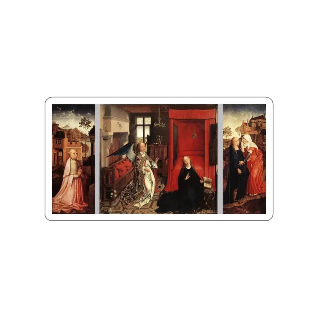 WEYDEN, Rogier van der - Annunciation Triptych (Artwork) STICKER Vinyl Die-Cut Decal White Die-Cut 3 Inch - The Sticker Space