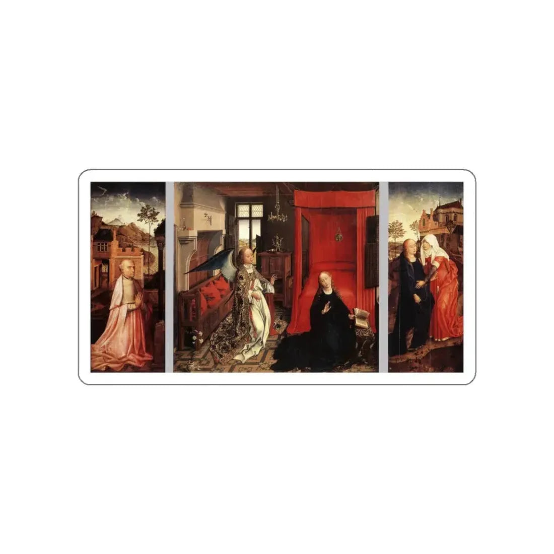 WEYDEN, Rogier van der - Annunciation Triptych (Artwork) STICKER Vinyl Die-Cut Decal White Die-Cut 5 Inch - The Sticker Space