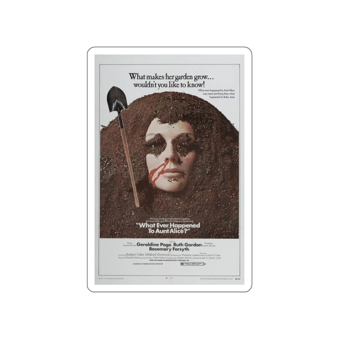 WHAT EVER HAPPENED TO AUNT ALICE 1969 Movie Poster STICKER Vinyl Die-Cut Decal 4 Inch - The Sticker Space