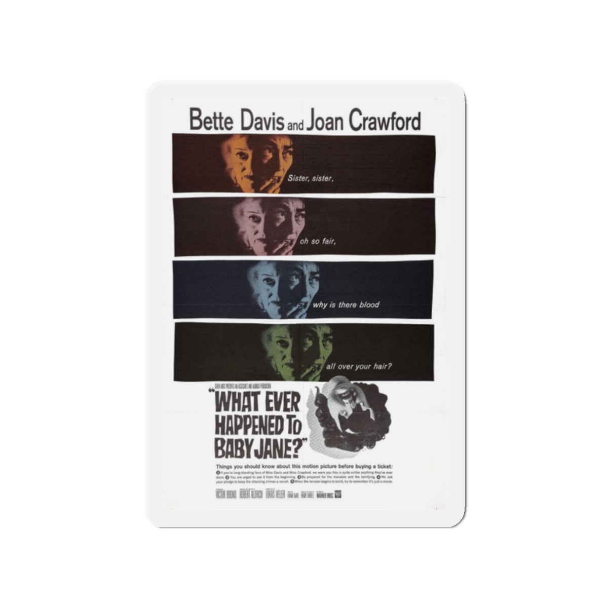 WHAT EVER HAPPENED TO BABY JANE 1962 Movie Poster - Refrigerator Magnet-2" x 2"-The Sticker Space