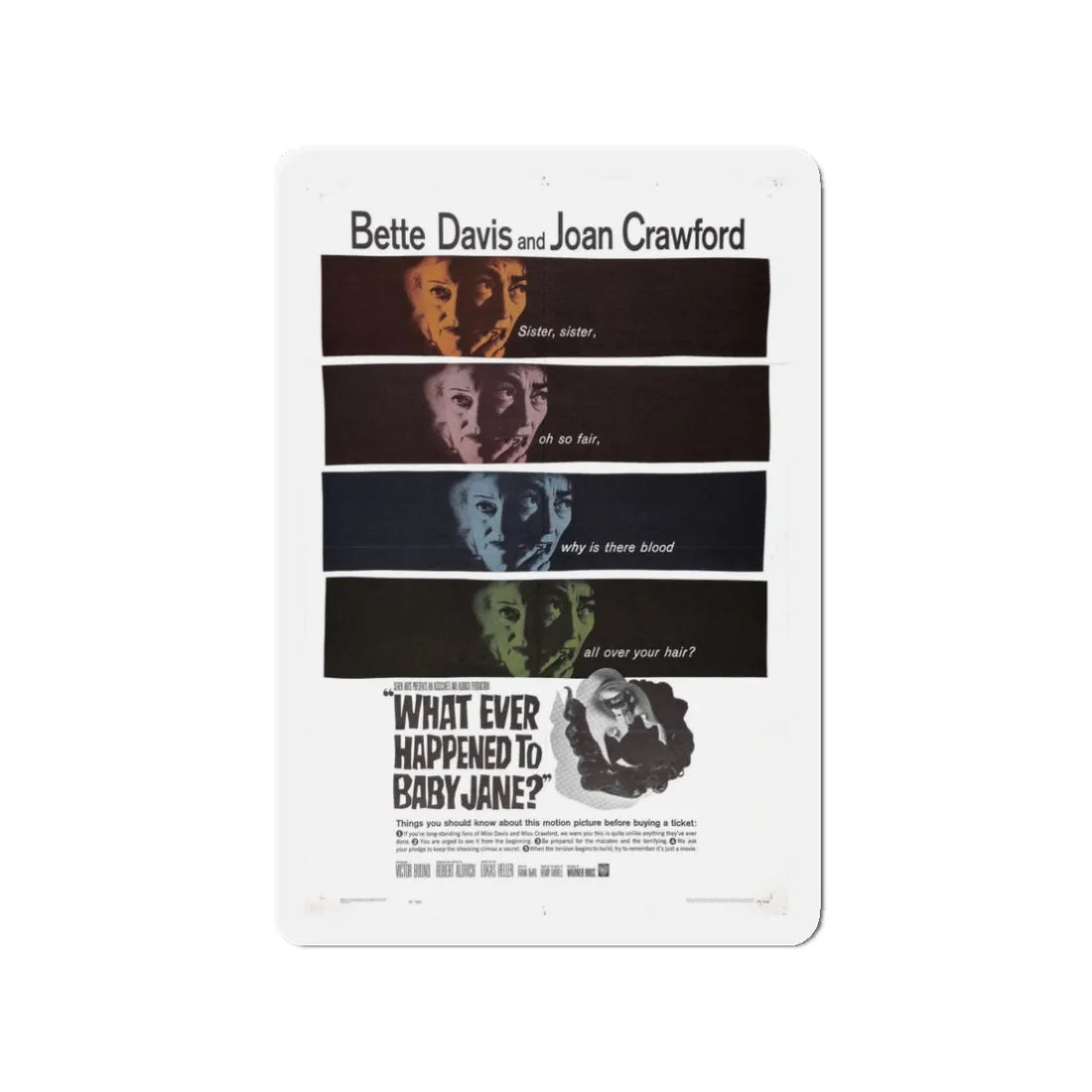 WHAT EVER HAPPENED TO BABY JANE 1962 Movie Poster - Refrigerator Magnet 3 Inch - The Sticker Space