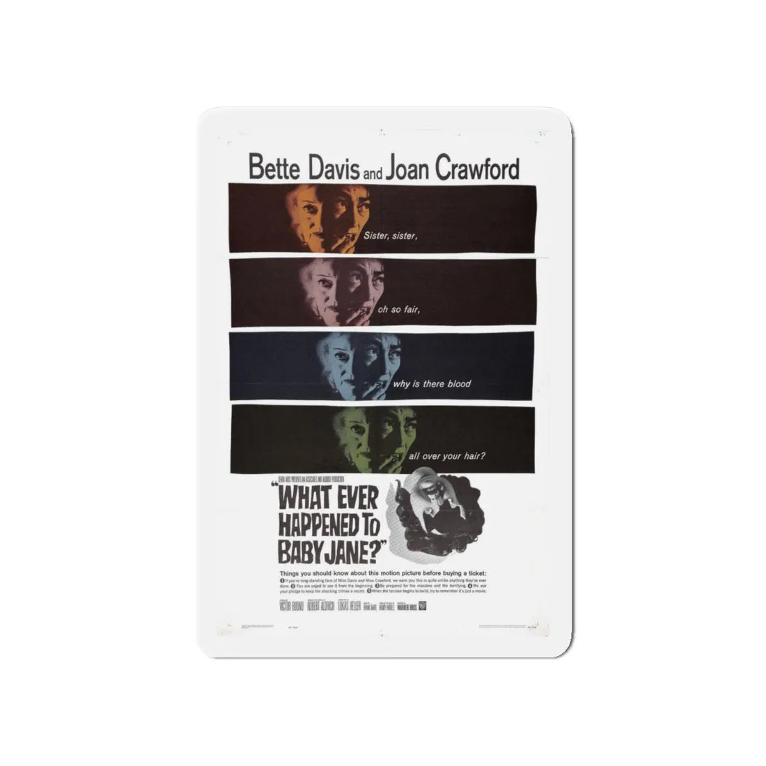 WHAT EVER HAPPENED TO BABY JANE 1962 Movie Poster - Refrigerator Magnet 4 Inch - The Sticker Space