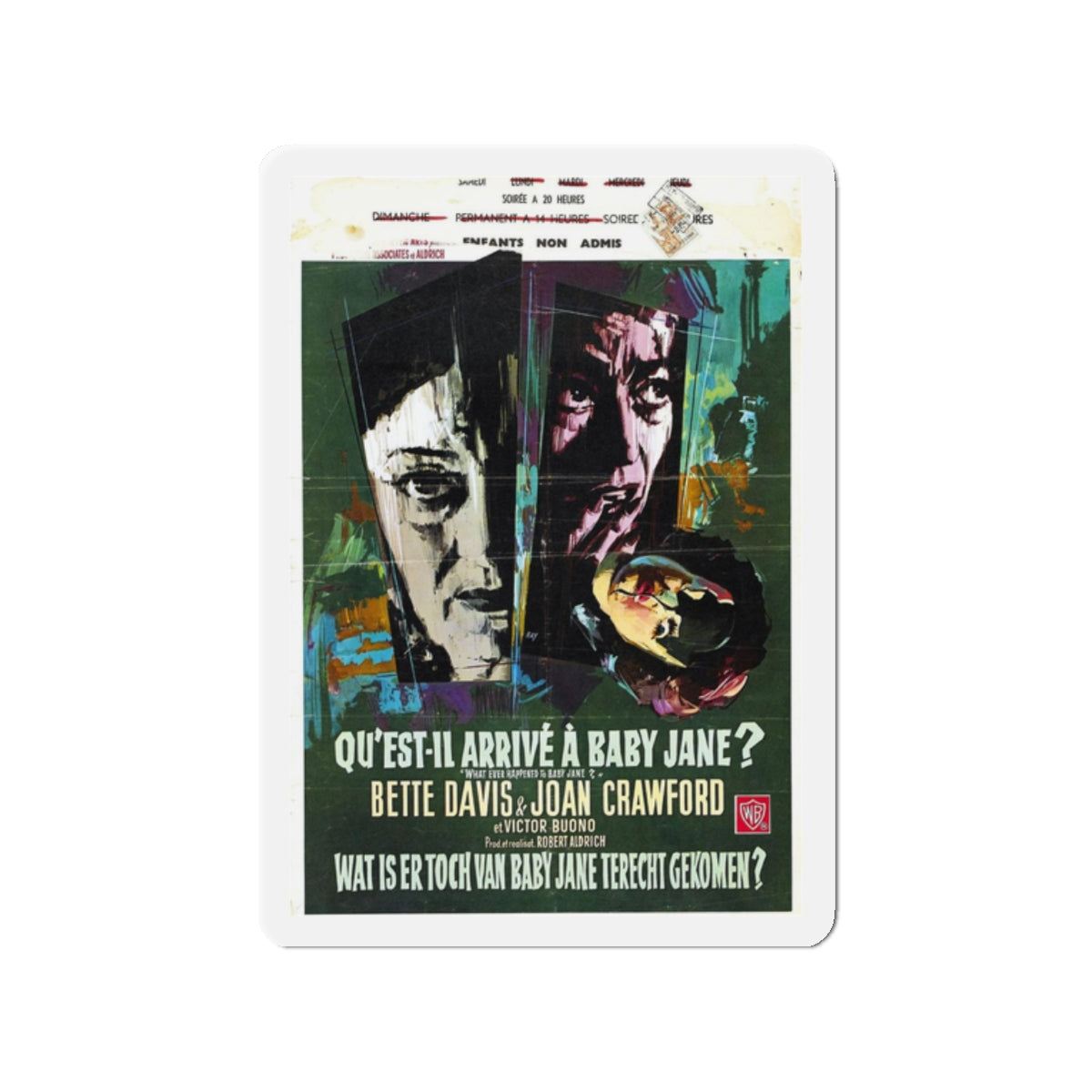 WHAT EVER HAPPENED TO BABY JANE (BELGIAN) 1962 Movie Poster - Refrigerator Magnet-2" x 2"-The Sticker Space