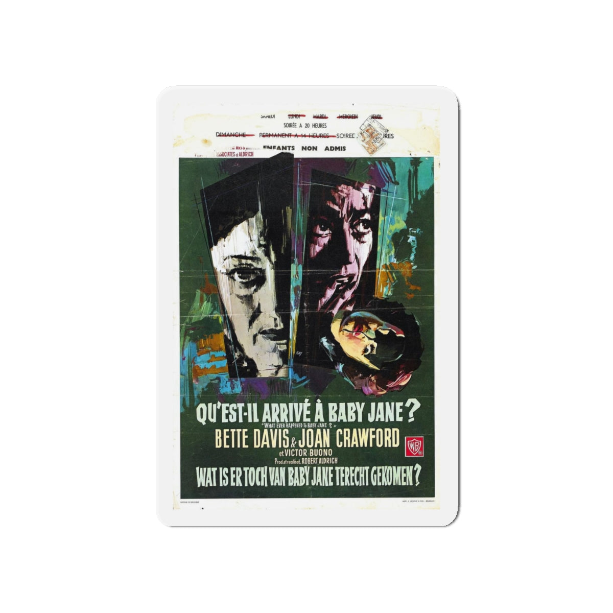 WHAT EVER HAPPENED TO BABY JANE (BELGIAN) 1962 Movie Poster - Refrigerator Magnet-4" x 4"-The Sticker Space