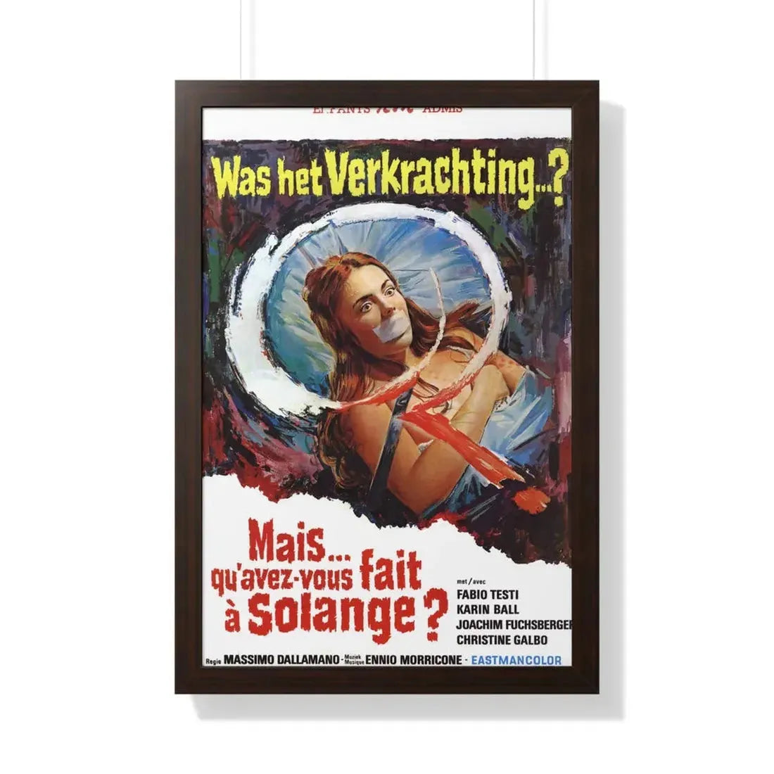 WHAT HAVE YOU DONE TO SOLANGE (BELGIAN) 1972 - Framed Movie Poster 20" x 30" Walnut - The Sticker Space