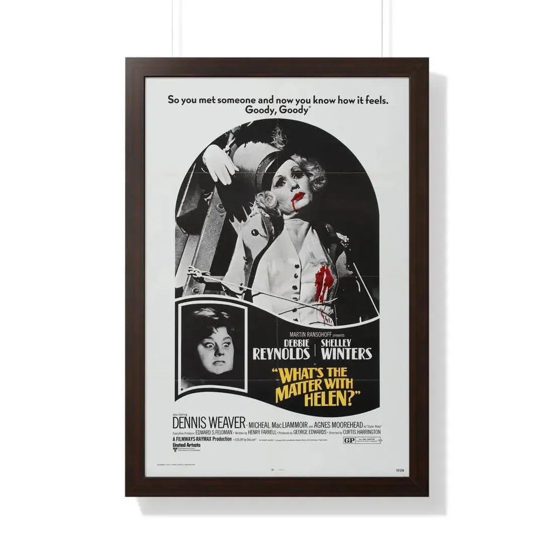 WHAT'S THE MATTER WITH HELEN 1971 - Framed Movie Poster 20" x 30" Walnut - The Sticker Space
