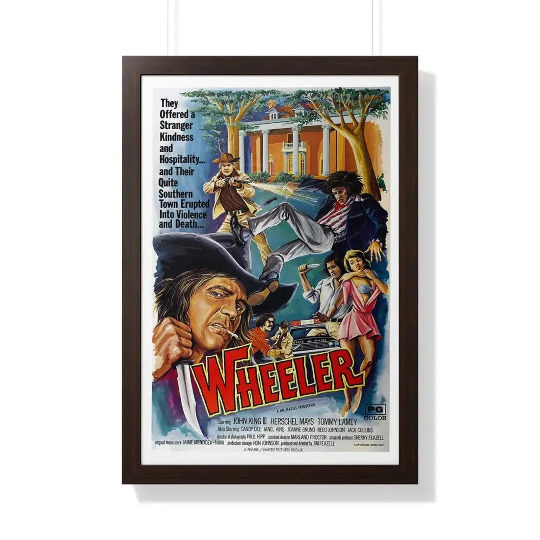 WHEELER 1975 - Framed Movie Poster 20" x 30" Walnut - The Sticker Space