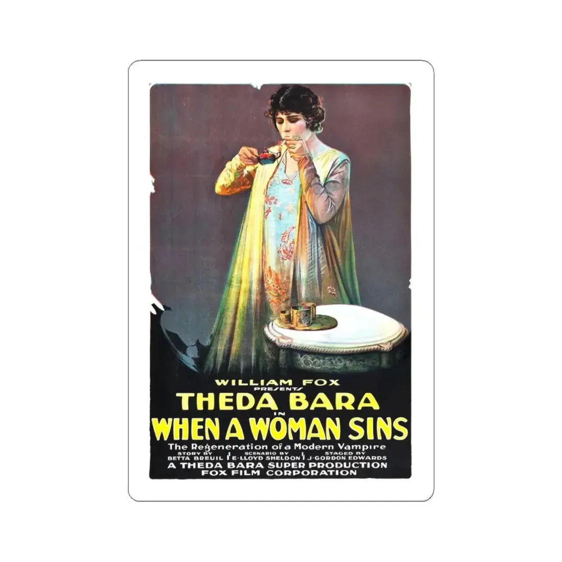 WHEN A WOMAN SINS 1918 Movie Poster - STICKER Vinyl Kiss-Cut Decal 4 Inch White - The Sticker Space