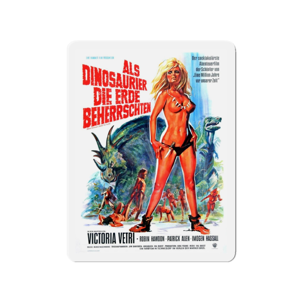 WHEN DINOSAURS RULED THE EARTH (GERMAN) 1970 Movie Poster - Refrigerator Magnet-3" x 3"-The Sticker Space