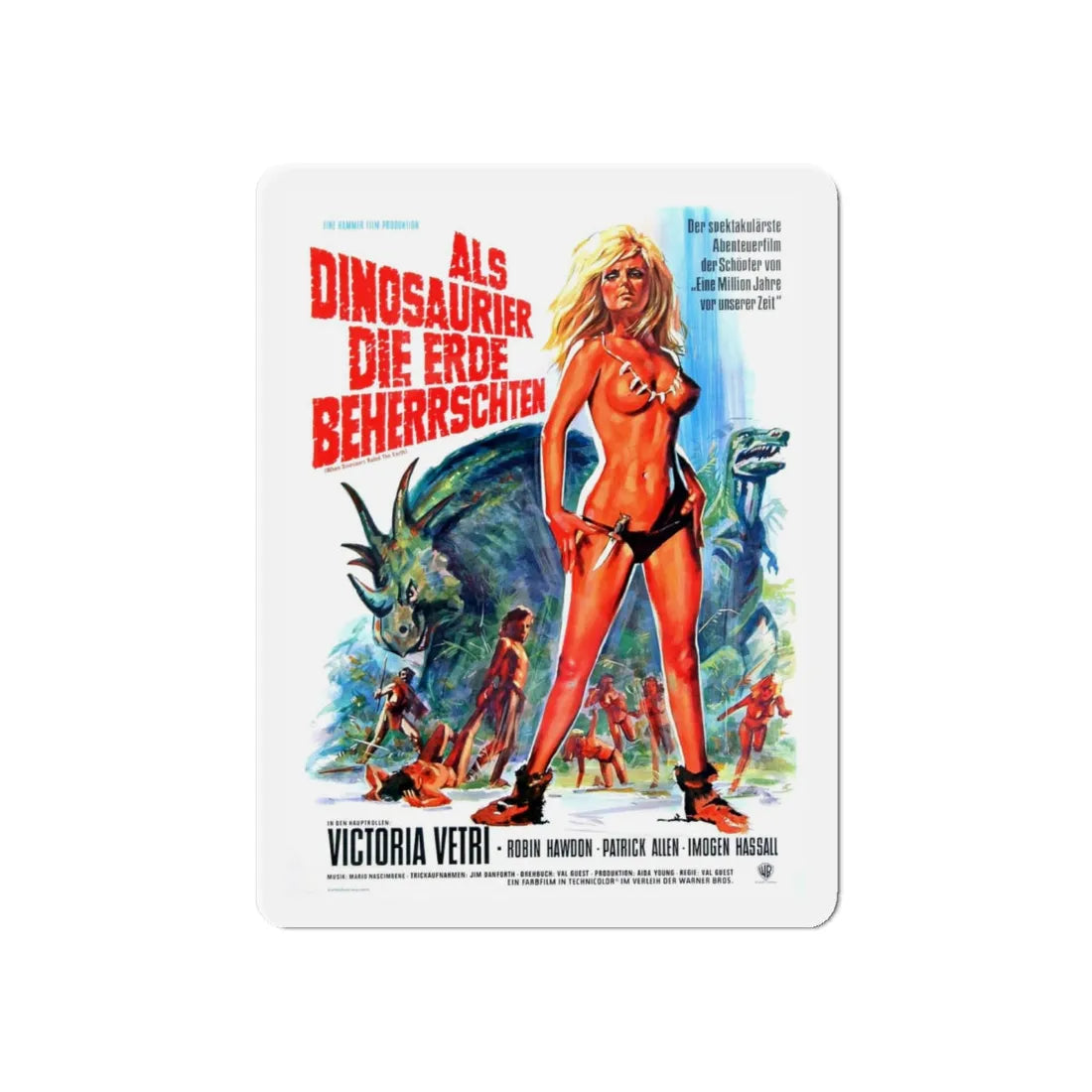 WHEN DINOSAURS RULED THE EARTH (GERMAN) 1970 Movie Poster - Refrigerator Magnet 6 Inch - The Sticker Space