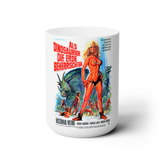 WHEN DINOSAURS RULED THE EARTH (GERMAN) 1970 Movie Poster - White Coffee Cup 15oz-15oz-The Sticker Space