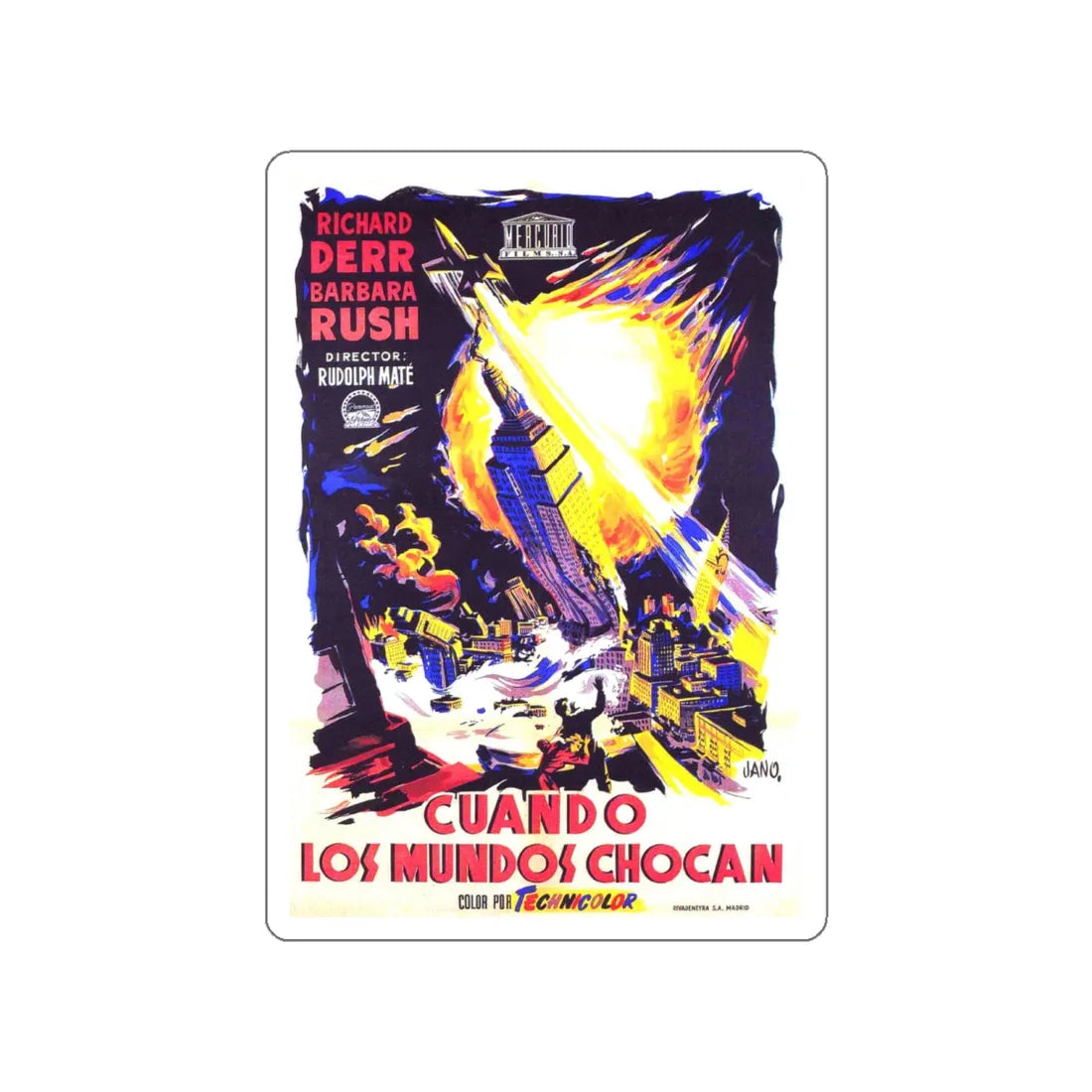 WHEN WORLDS COLLIDE (SPANISH) 1951 Movie Poster STICKER Vinyl Die-Cut Decal 4 Inch - The Sticker Space