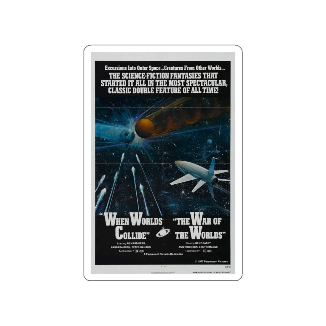 WHEN WORLDS COLLIDE + WAR OF THE WORLDS 1951 Movie Poster STICKER Vinyl Die-Cut Decal 4 Inch - The Sticker Space