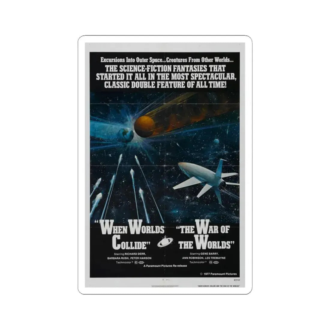 WHEN WORLDS COLLIDE + WAR OF THE WORLDS 1951 Movie Poster - STICKER Vinyl Kiss-Cut Decal 6 Inch White - The Sticker Space