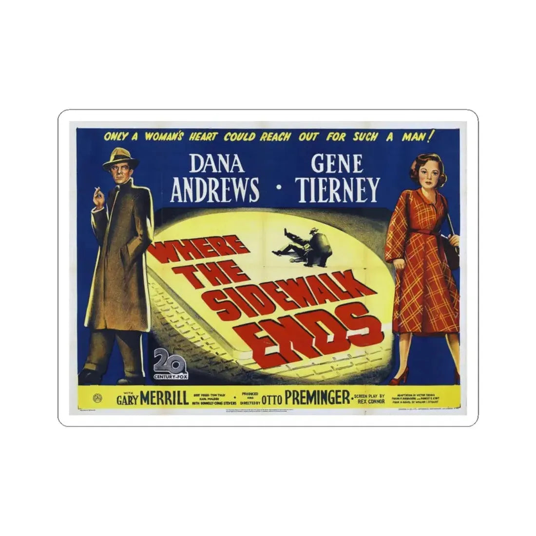 Where the Sidewalk Ends 1950 Movie Poster - STICKER Vinyl Kiss-Cut Decal 4 Inch White - The Sticker Space