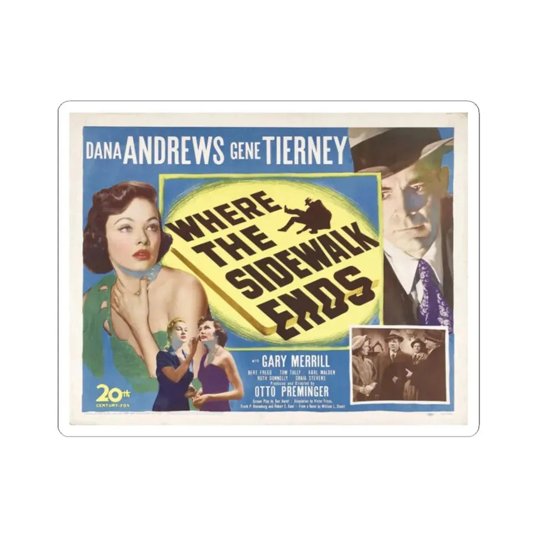 Where the Sidewalk Ends 1950 v2 Movie Poster - STICKER Vinyl Kiss-Cut Decal 2 Inch White - The Sticker Space