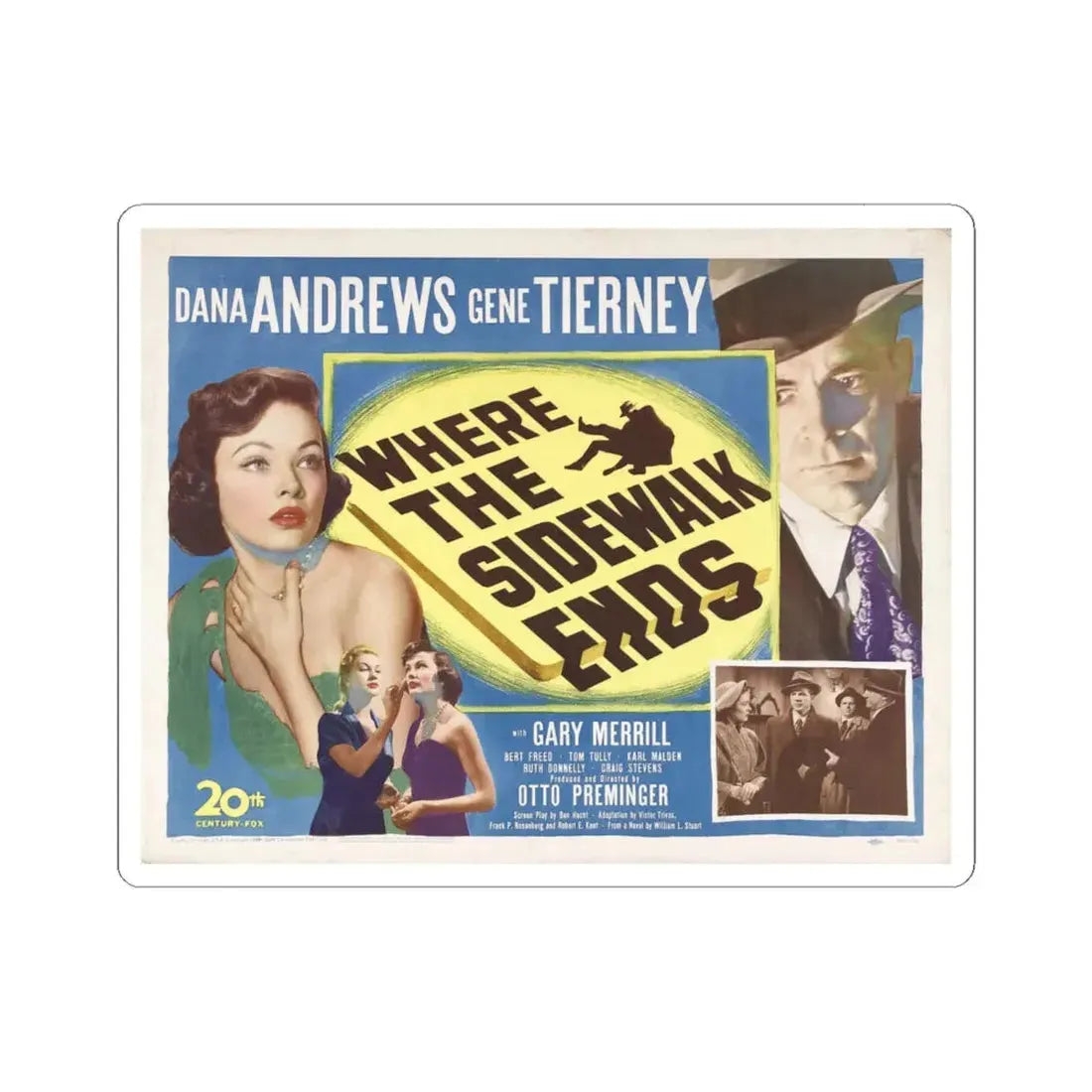Where the Sidewalk Ends 1950 v2 Movie Poster - STICKER Vinyl Kiss-Cut Decal 6 Inch White - The Sticker Space